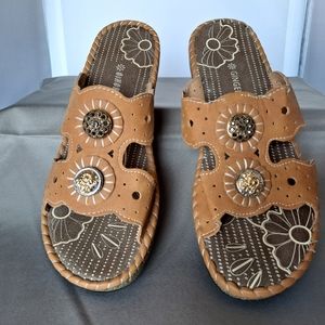 Tan faux leather sandals